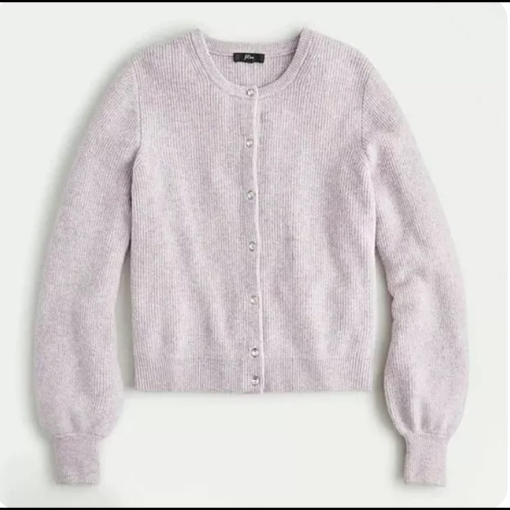 J.Crew Women's Ribbed Cardigan With Jeweled Buttons in Supersoft Yarn (Size: L)